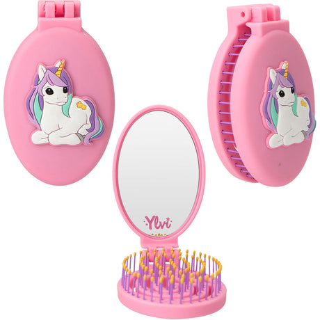 Ylvi Pink Folding Hairbrush With Unicorn