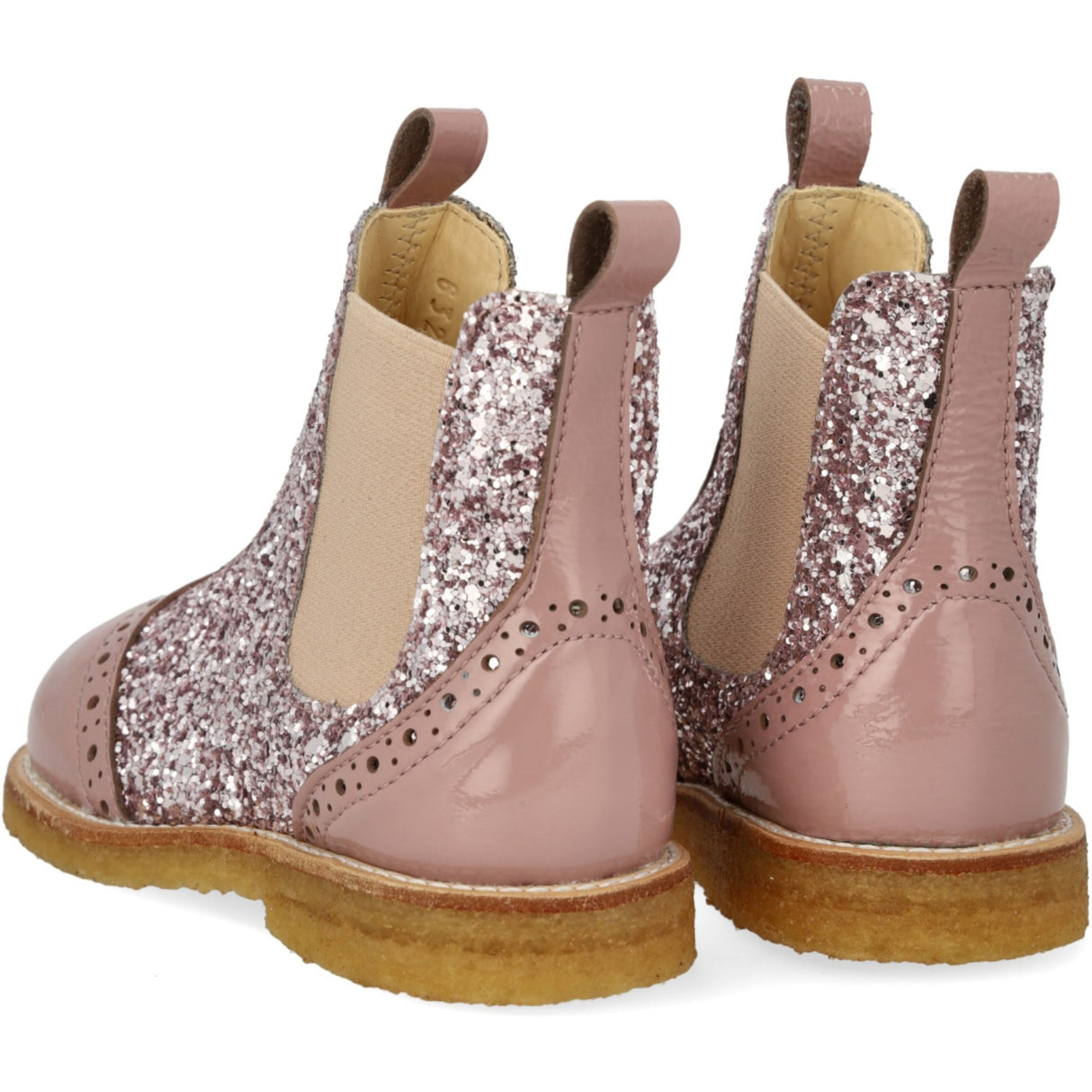 Angulus Faded Rose/Blossom Glitter/Rose Chelsea Glitter Boot with Brogues Detail