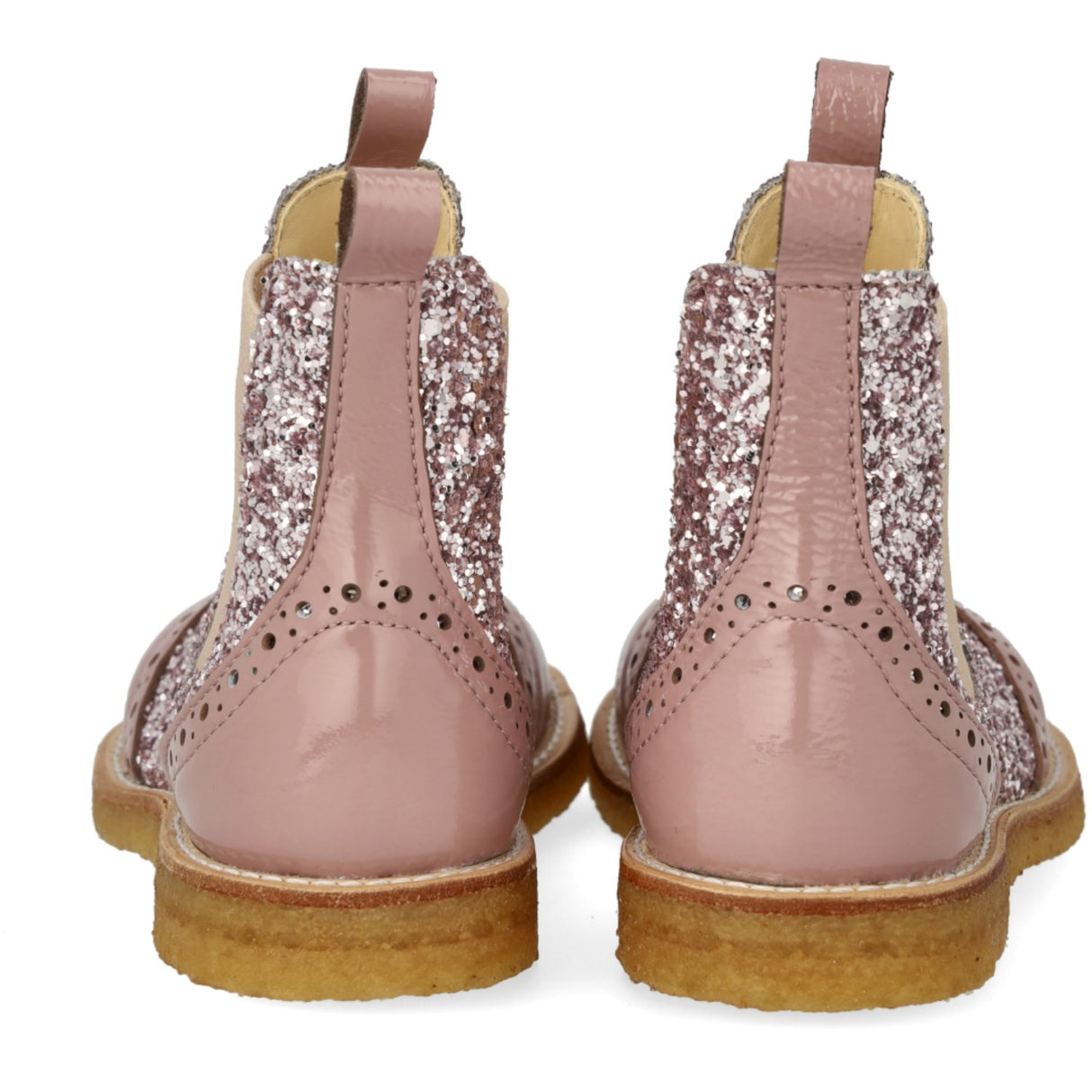 Angulus Faded Rose/Blossom Glitter/Rose Chelsea Glitter Boot with Brogues Detail
