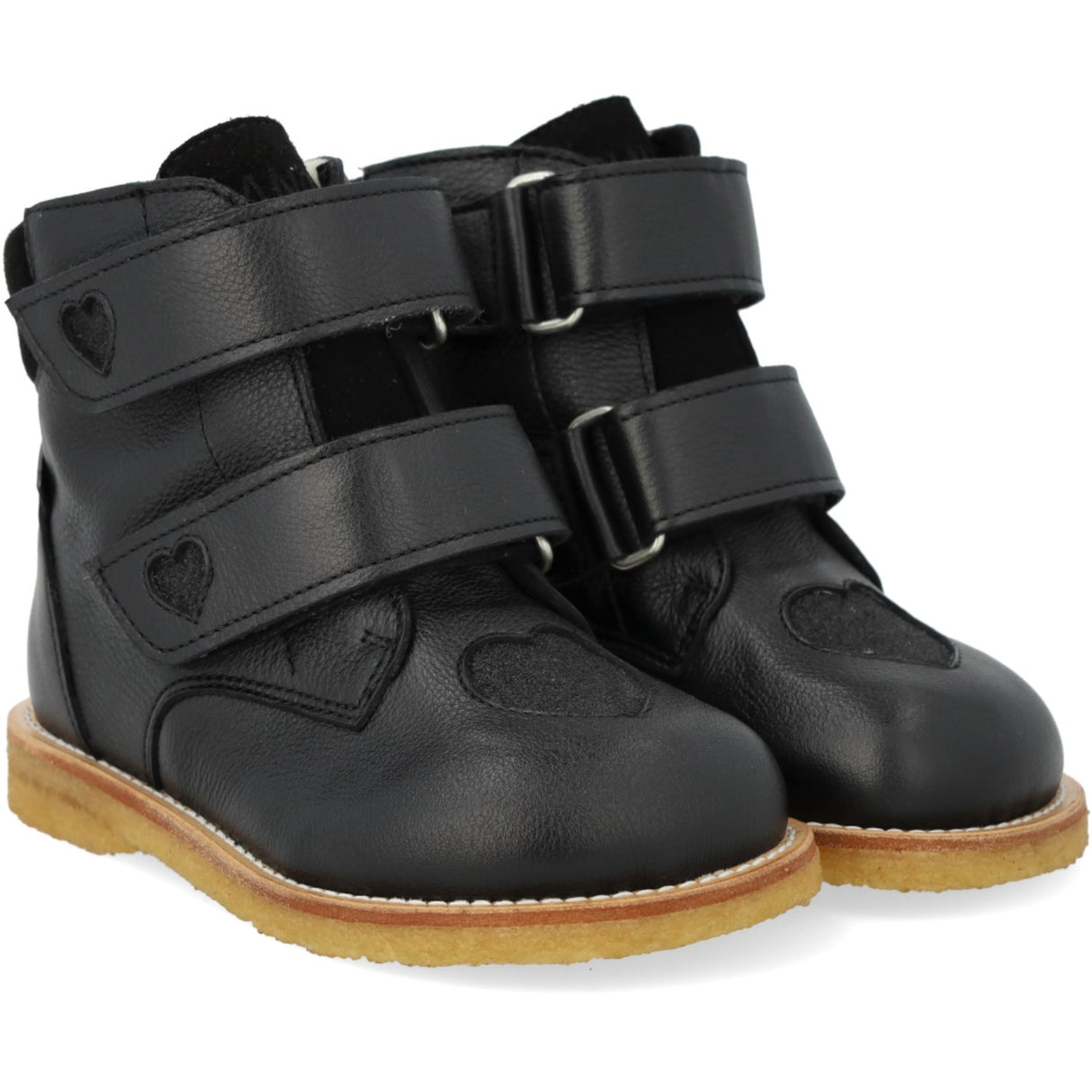 Angulus Black/Black Glitter TEX Boot with Sparkling Glitter Hearts