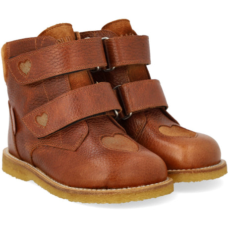 Angulus Cognac/Cognac Glitter/Mustard TEX Boot with Sparkling Glitter Hearts