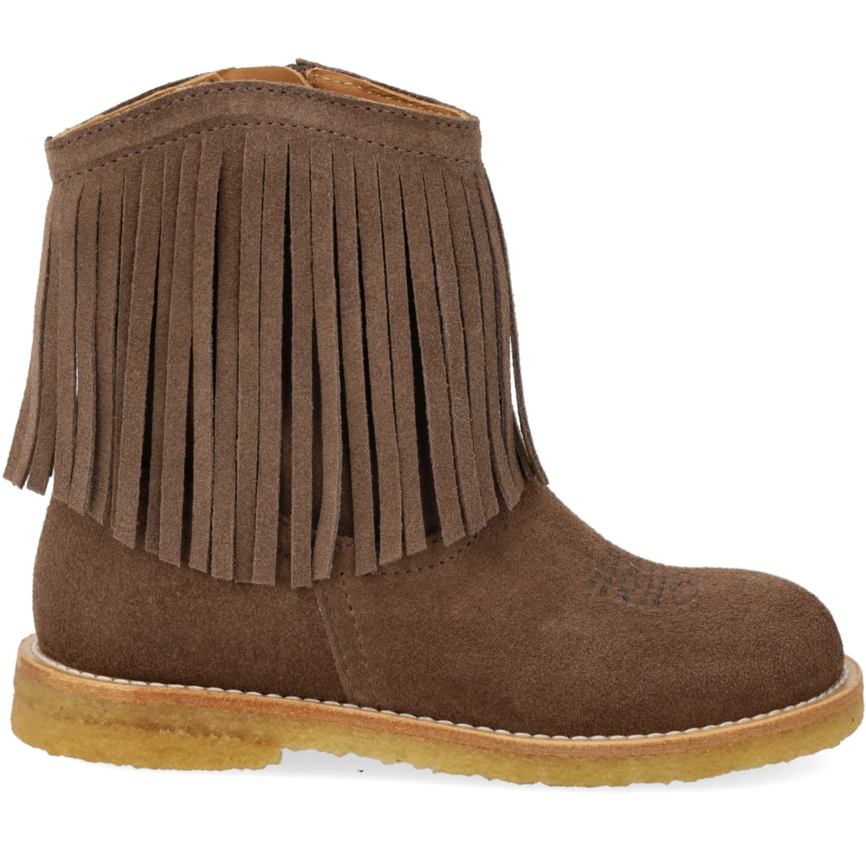 Angulus Dark Taupe Fringed Cowboy Boot with Embroidery