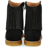 Angulus Black Fringed Cowboy Boot with Embroidery