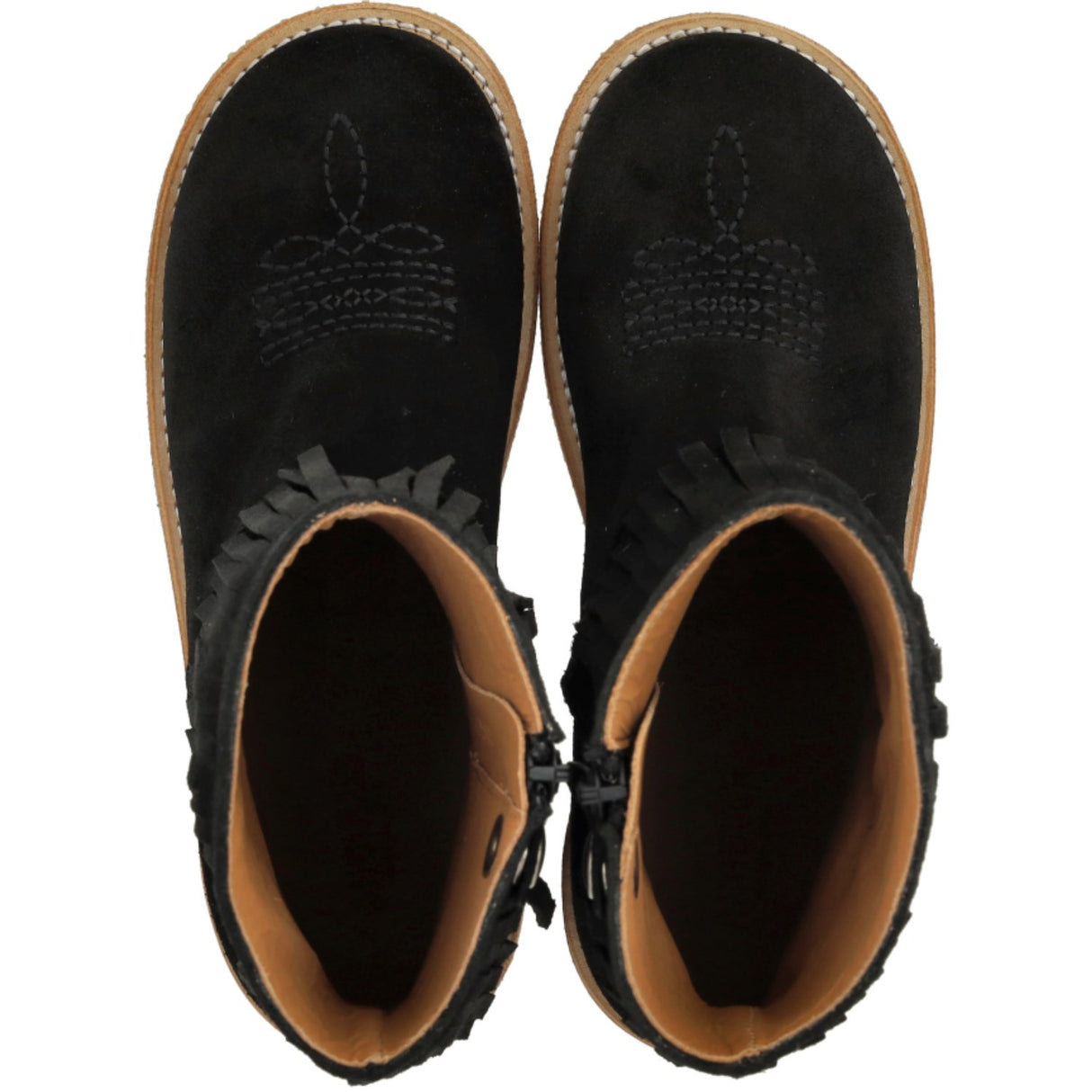 Angulus Black Fringed Cowboy Boot with Embroidery