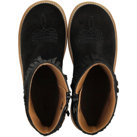 Angulus Black Fringed Cowboy Boot with Embroidery