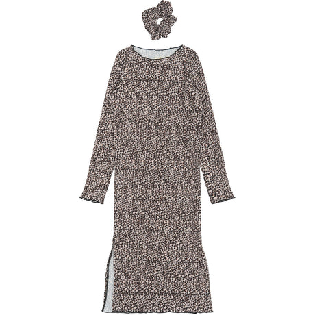 The New Feather Gray AOP TNPet L_S Pleat Dress