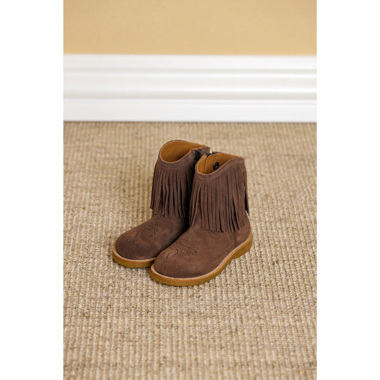 Angulus Dark Taupe Fringed Cowboy Boot with Embroidery