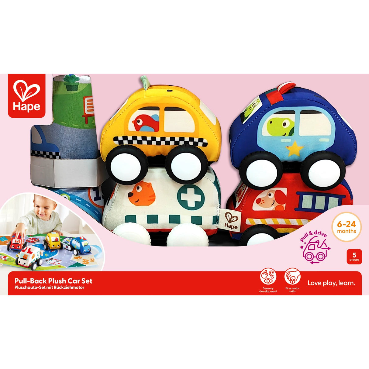 Hape Pull-Back Plush Car Set