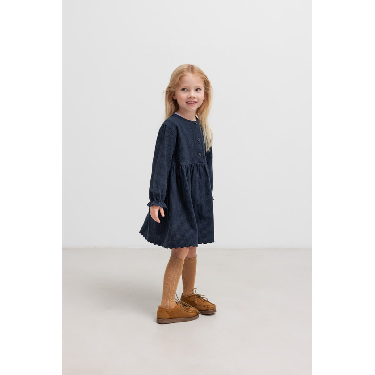 MarMar Chambray Dark Blue Stripe Dagmara Scallop Dress