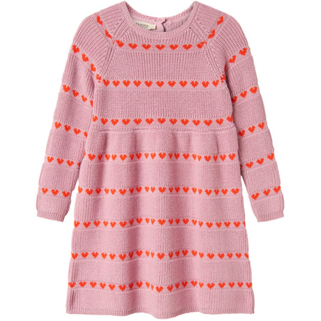MarMar Light Cotton Wool Pattern Soft Berry Hearts Daso Knit Dress