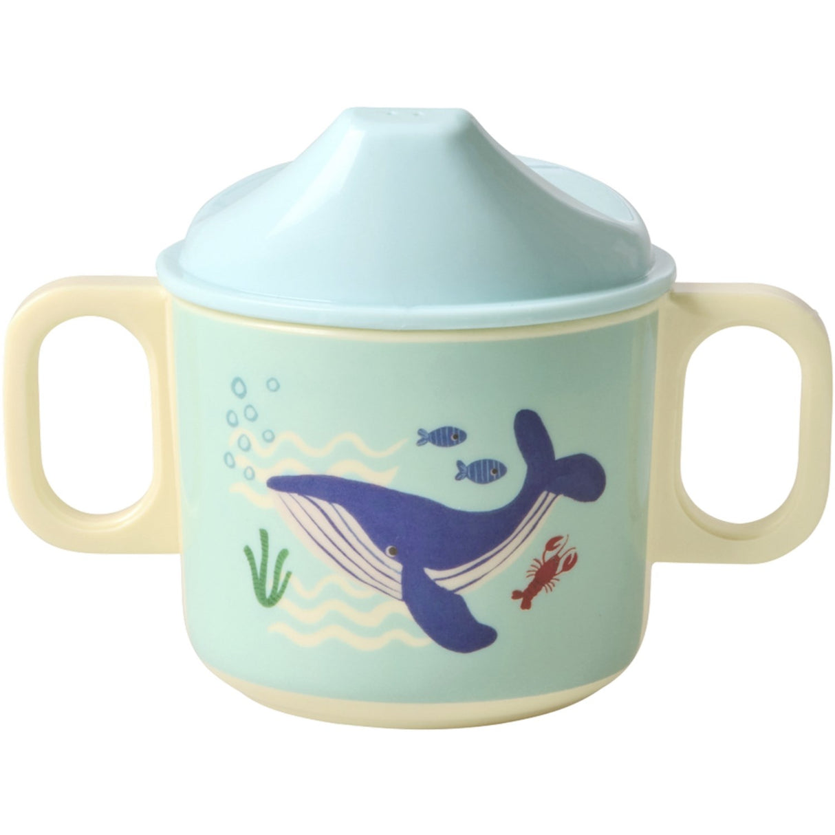Rice Blue Ocean Print Melamine 2 Handle Baby Cup With Lid 250 Ml