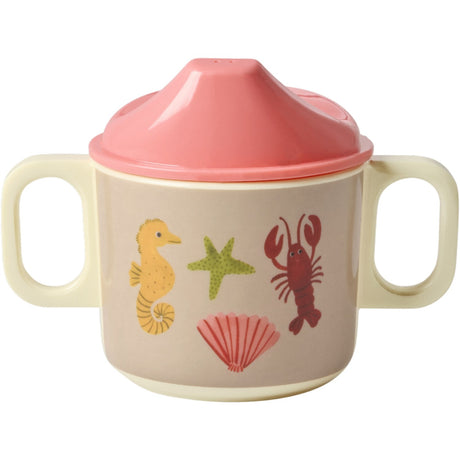 Rice Coral Ocean Print Melamine 2 Handle Baby Cup With Lid 250 Ml