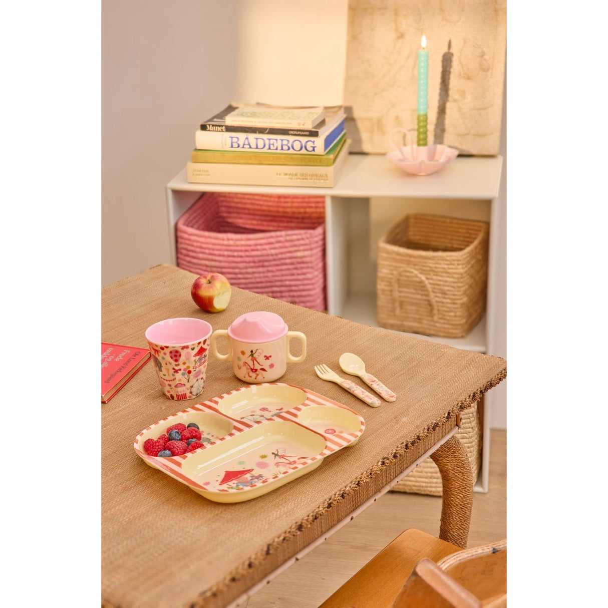 Rice Pink Fun Fair Print Melamine Baby Dinner Set In Gift Box 4 Pcs