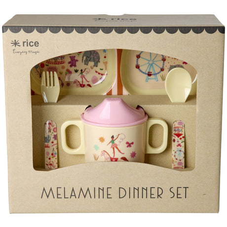 Rice Pink Fun Fair Print Melamine Baby Dinner Set In Gift Box 4 Pcs
