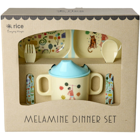 Rice Mint Fun Fair Print Melamine Baby Dinner Set In Gift Box 4 Pcs