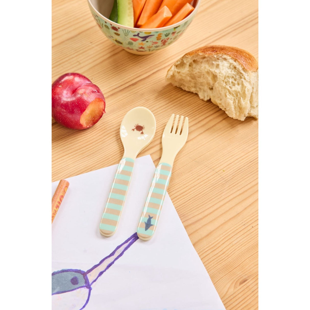 Rice Blue Ocean Print Kids Melamine Spoon And Fork