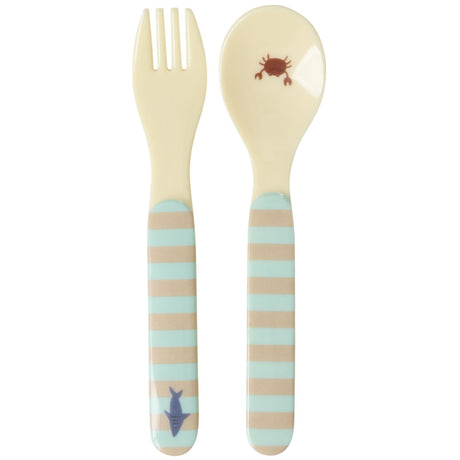 Rice Blue Ocean Print Kids Melamine Spoon And Fork