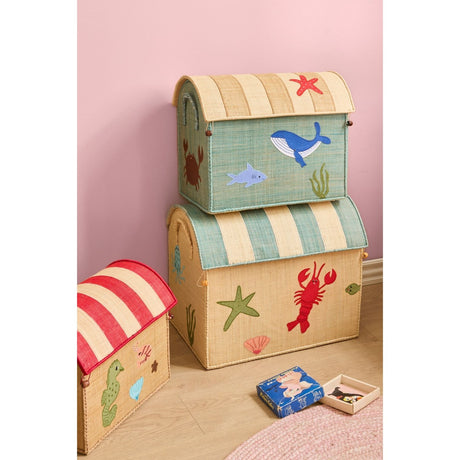 Rice Ocean Theme Raffia Toy Baskets Set Of 3