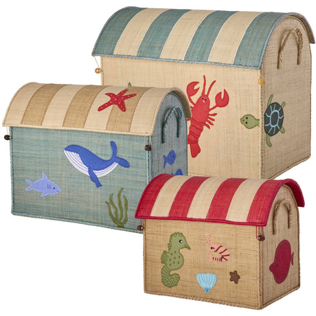 Rice Ocean Theme Raffia Toy Baskets Set Of 3
