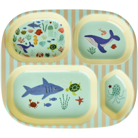 Rice Blue Ocean Print Melamine Kids 4 Room Plate