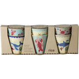 Rice Blue Ocean Print Melamine Cups Small 6 Pack 160 Ml