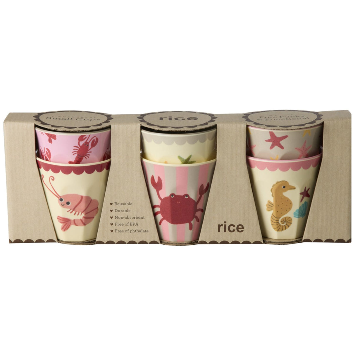 Rice Coral Ocean Print Melamine Cups Small 6 Pack 160 Ml