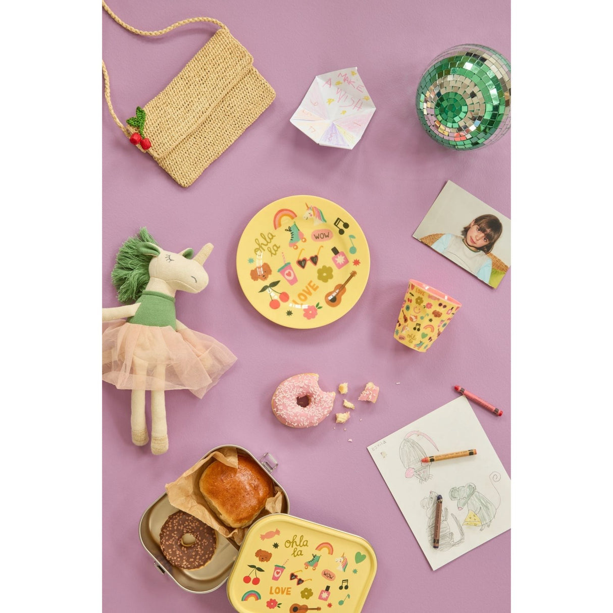 Rice Unicorn Love Print Melamine Round Side Plates