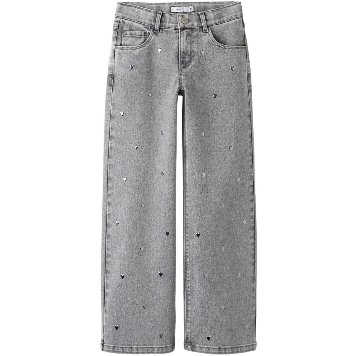 Name It Light Grey Denim Heart Studs Nkfrose Wide Jeans 5503-Ya N