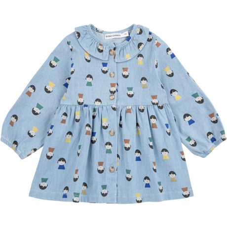 Bobo Choses Light Blue Game Pawns All Over Light Denim Dress