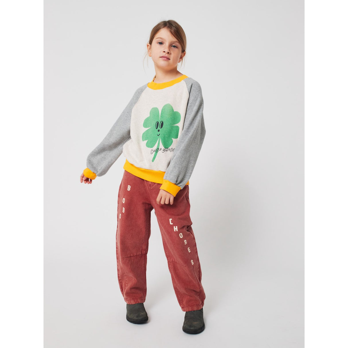 Bobo Choses Heather Grey Lucky Clover Ranglan Sweatshirt