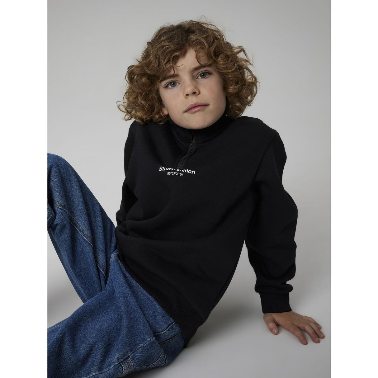 Name It Black W. White Print Nkmbrody Ls Nreg Sweat Zip Bru Noos