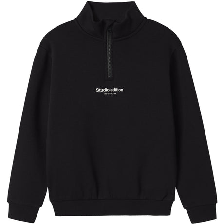 Name It Black W. White Print Nkmbrody Ls Nreg Sweat Zip Bru Noos