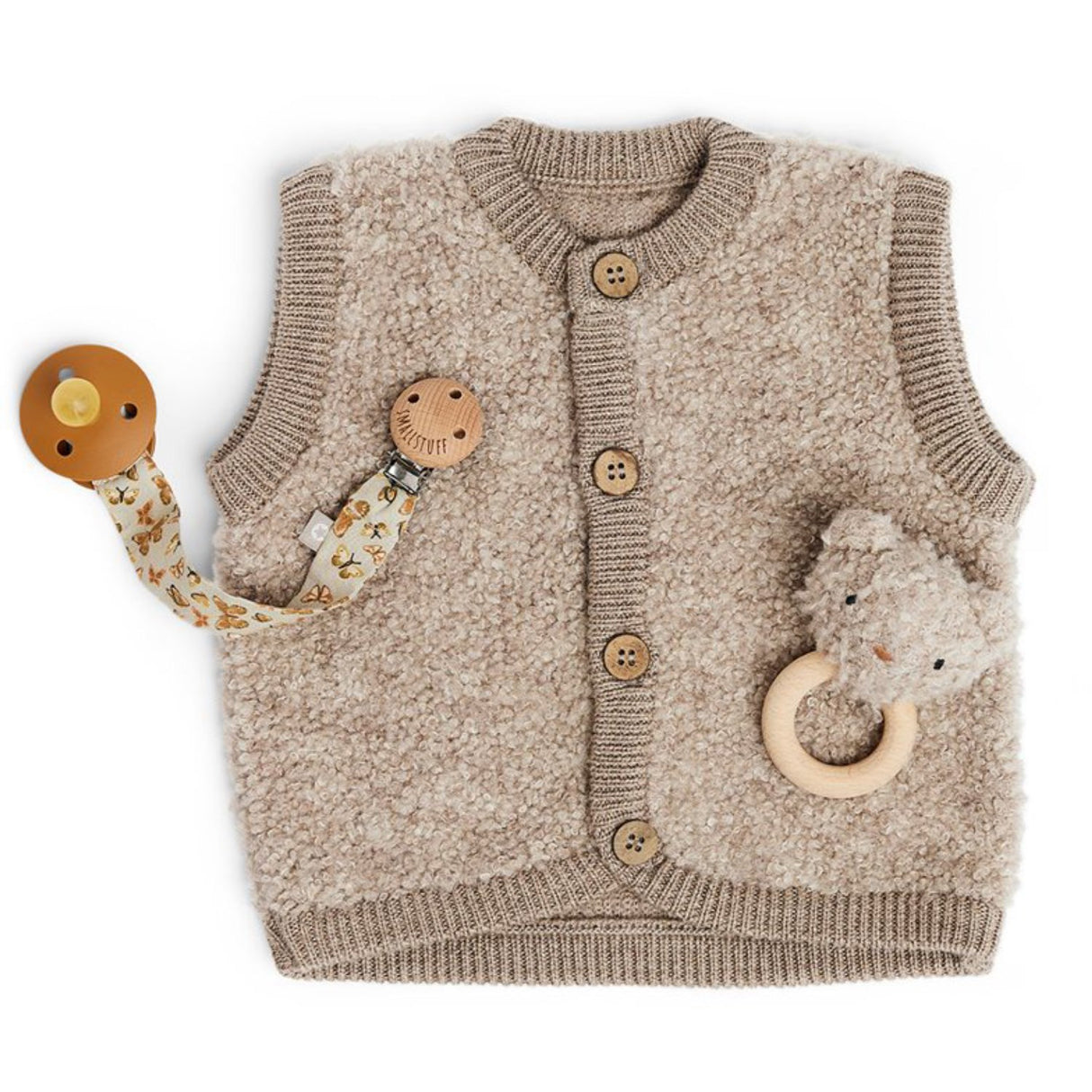 Smallstuff Natur Melange Vest With Buttons Bouclé Merino Wool