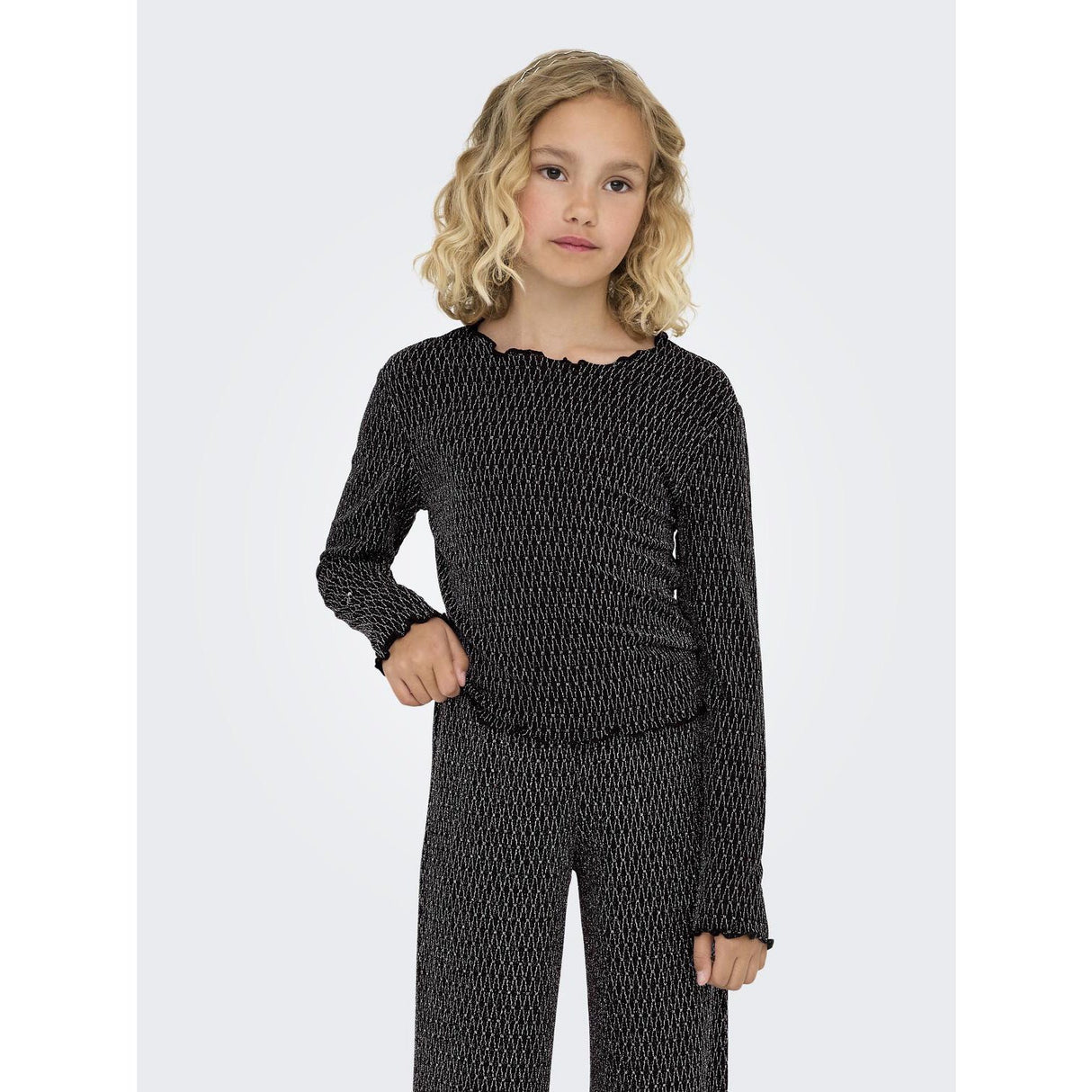 kids ONLY Black Lurex Silver/Harlekin Kogqueen L/S Glitter Top Bf Jrs