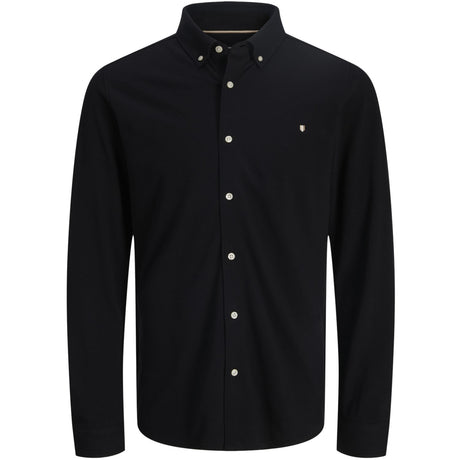 Jack & Jones Junior Black Jprblublake Pique Detail L/S Shirt Jnr