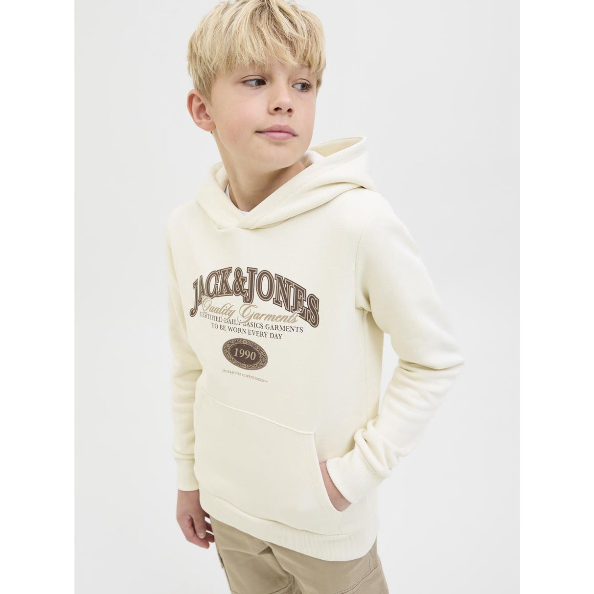 Jack & Jones Junior Antique White Jjari Branding Sweat Hood Jnr