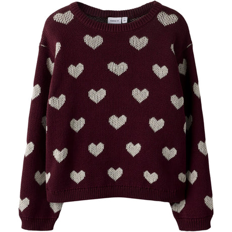 Name It Burgundy Peyote Heart Nmfoana Ls Knit