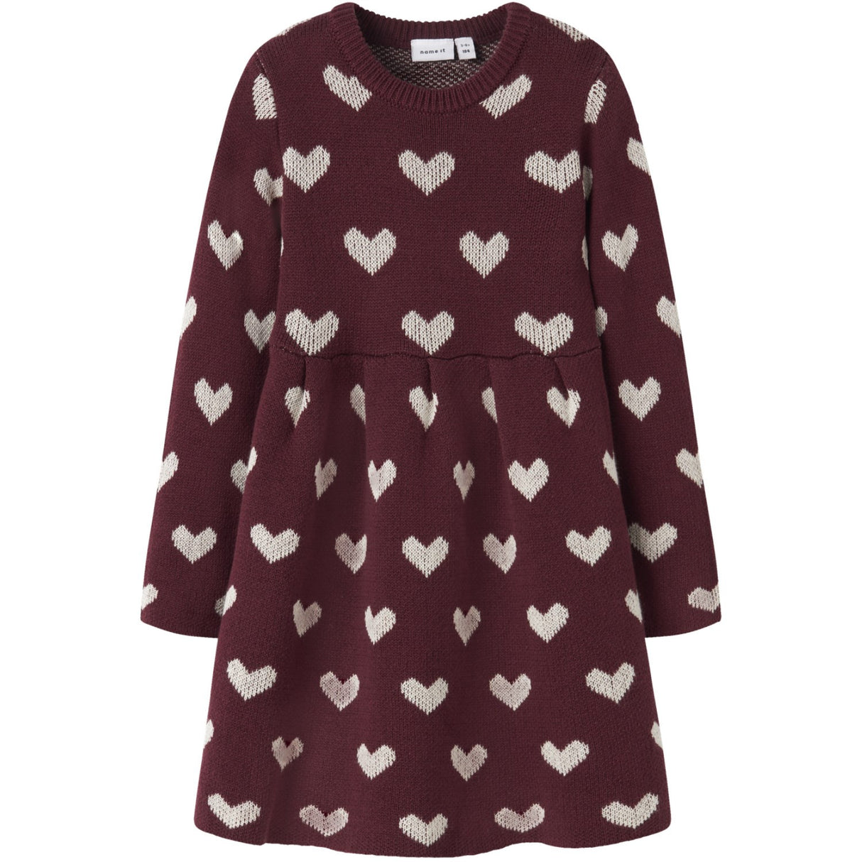 Name It Burgundy Peyote Heart Nmfoana Ls Knit Dress
