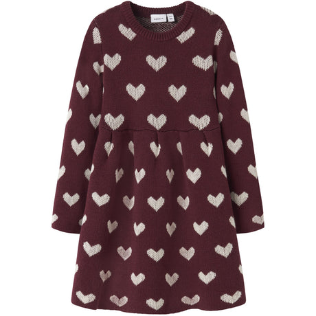 Name It Burgundy Peyote Heart Nmfoana Ls Knit Dress