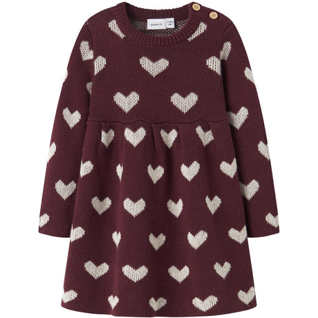 Name It Burgundy Peyote Heart Nbfoana Ls Knit Dress