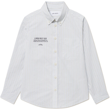 Les Deux Kids Xenon Blue Kent Print Stripe Poplin Shirt KIDS