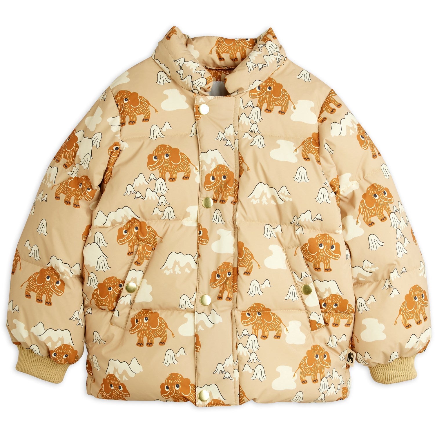 Buy Mini Rodini Beige Mammoths AOP Hooded Puffer | Luksusbaby
