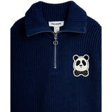 Mini Rodini Blue Panda Patch Chunky Knit Half Zip Sweater
