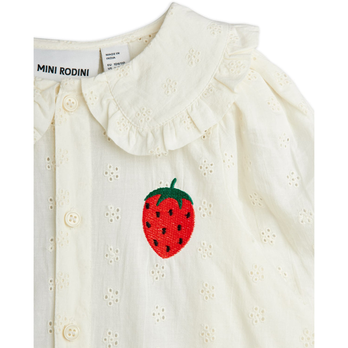 Mini Rodini White Strawberry Emb Schiffli Blouse