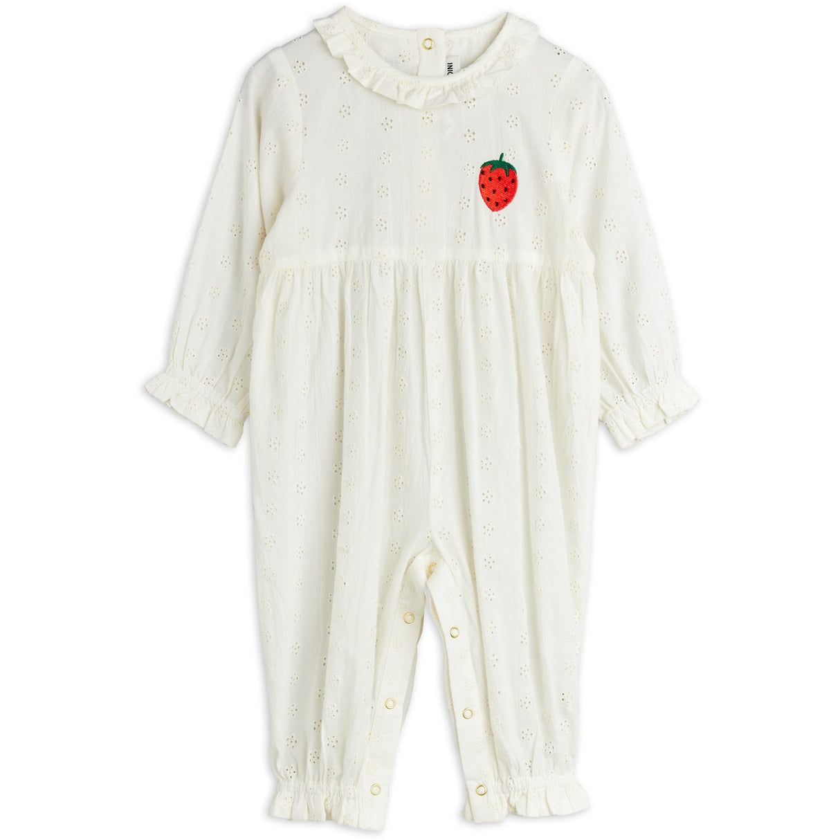 Mini Rodini White Strawberry Emb Schiffli Jumpsuit