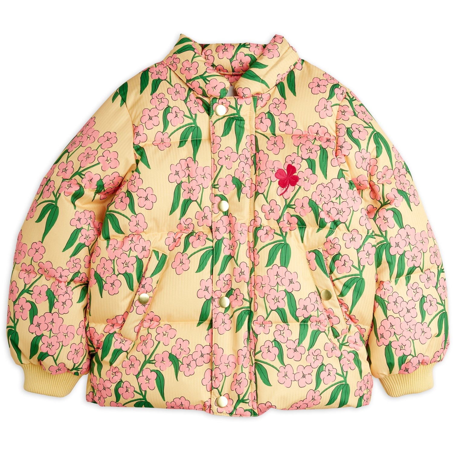 Buy Mini Rodini Yellow Alpine Flowers AOP Hooded Puffer | Luksusbaby