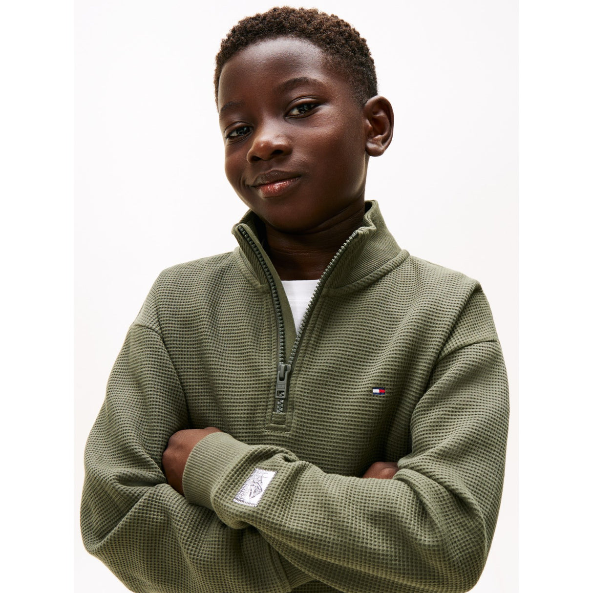 Tommy Hilfiger Pewter Green Texture Half Zip Sweatshirt