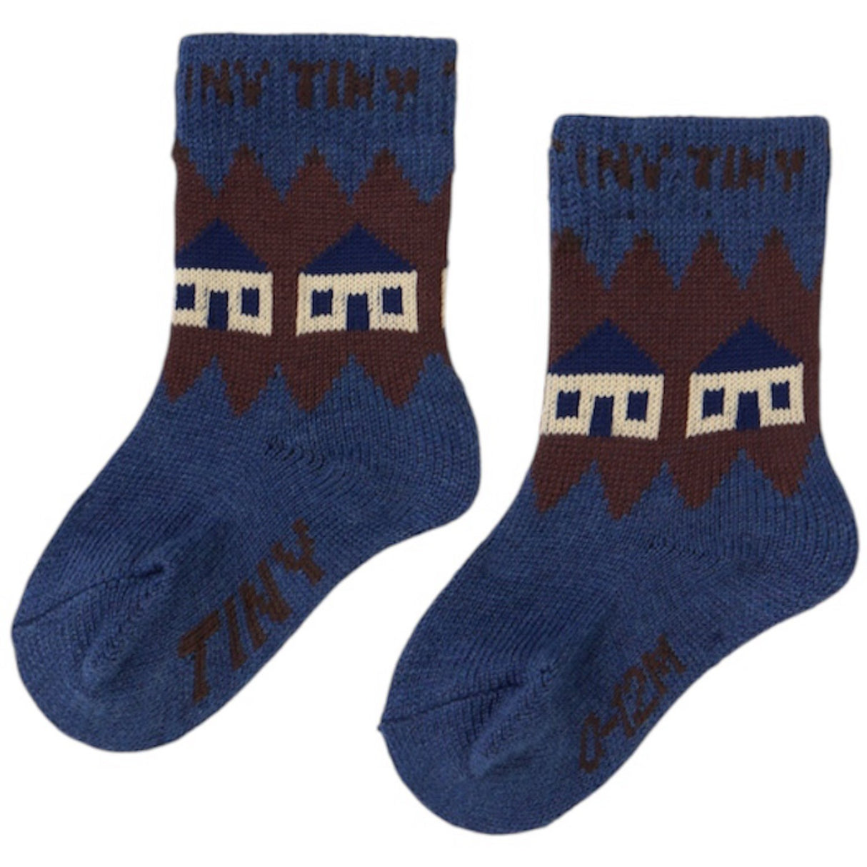 TinyCottons Light Navy Houses Wool Medium Socks