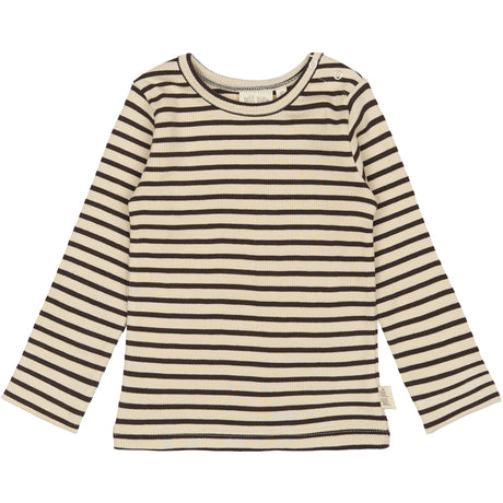 Petit Piao Coffee Bean/off White T-shirt L/S Modal Striped