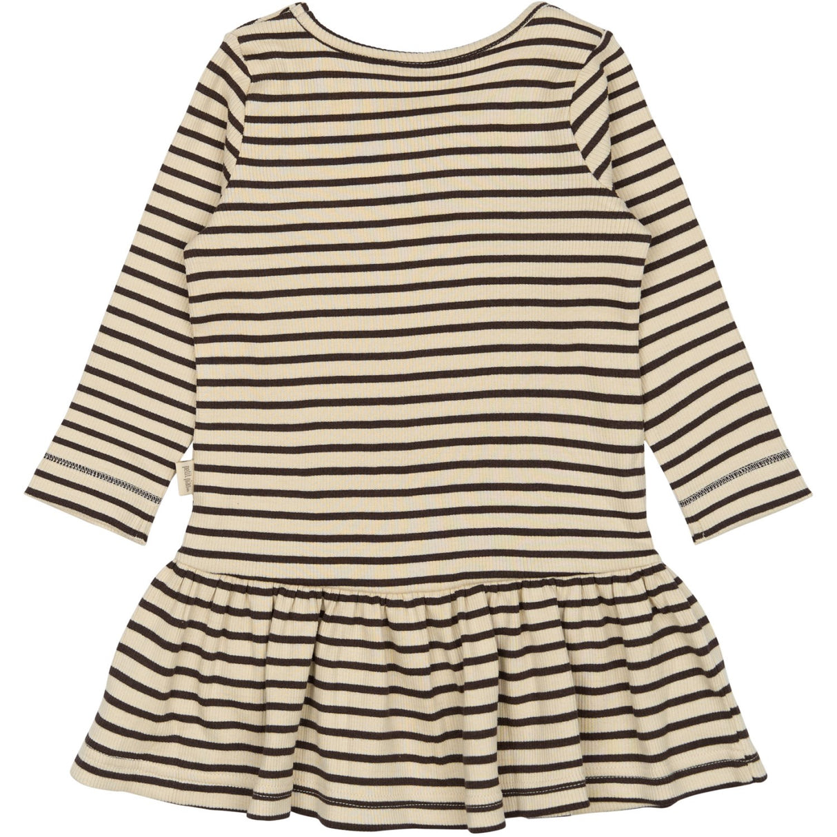 Petit Piao Coffee Bean/off White Dress L/S Modal Striped